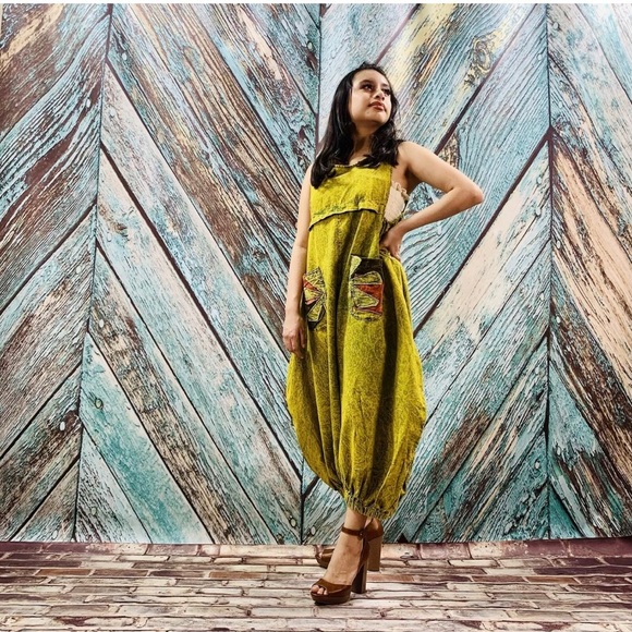 Stonewash Patchwork Romper Jumpsuit Harem Pant - Picture 5 of 7